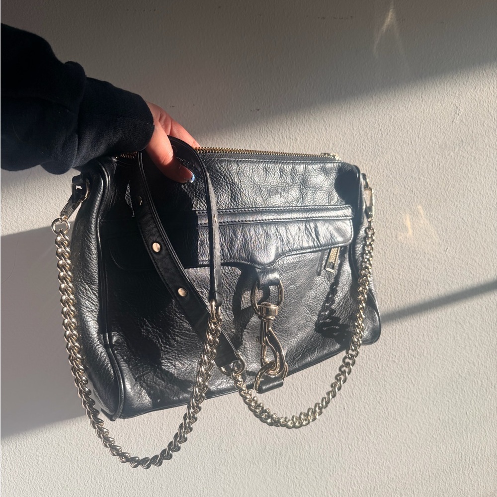 Rebecca Minkoff Black Leather Crossbody Bag with Silver hardware Chain Strap - Picture 2 of 8